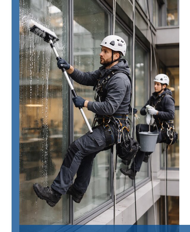 Профессиональная мойка витражей промышленными альпинистами в Рыбинске