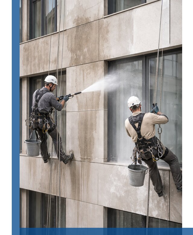 Послестроительная мойка фасада промышленным альпинизмом в Рыбинске