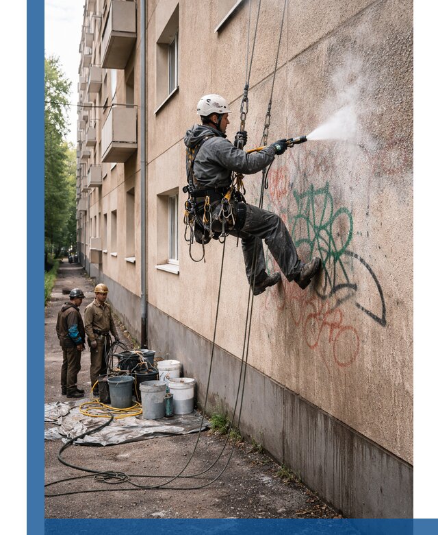 Удаление граффити с фасада в Рыбинске без следов и повреждений