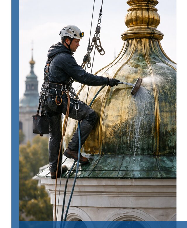 Профессиональная мойка куполов и шпилей высотными альпинистами в Рыбинске