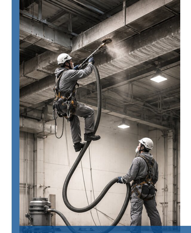 Обеспыливание потолочных конструкций в Рыбинске промышленным альпинизмом