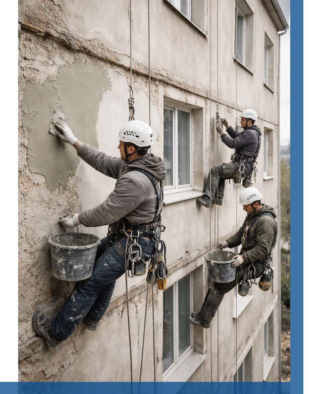 Ремонт штукатурного фасада в Рыбинске от 781 р. под ключ | ВЫСОТНИК-Рбн