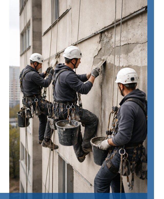 Ремонт бетонных элементов фасада в Рыбинске от 2602 р. | ВЫСОТНИК-Рбн