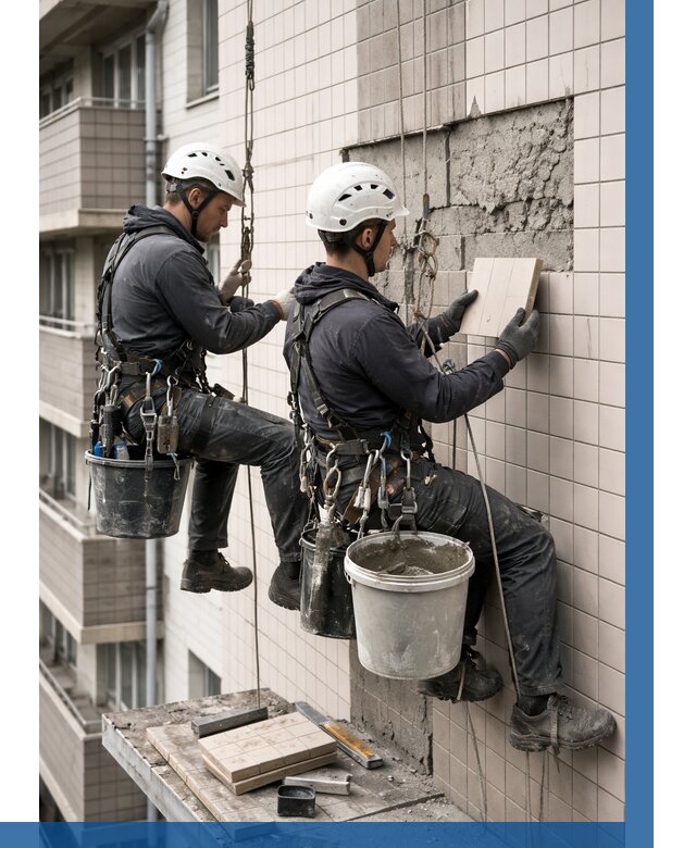 Ремонт облицовки фасада плиткой в Рыбинске от 1873 р. | ВЫСОТНИК-Рбн