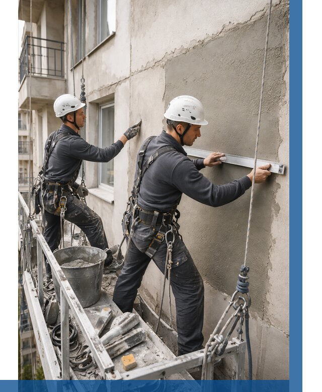 Штукатурка фасада на высоте в Рыбинске от 937 р. | ВЫСОТНИК-Рбн