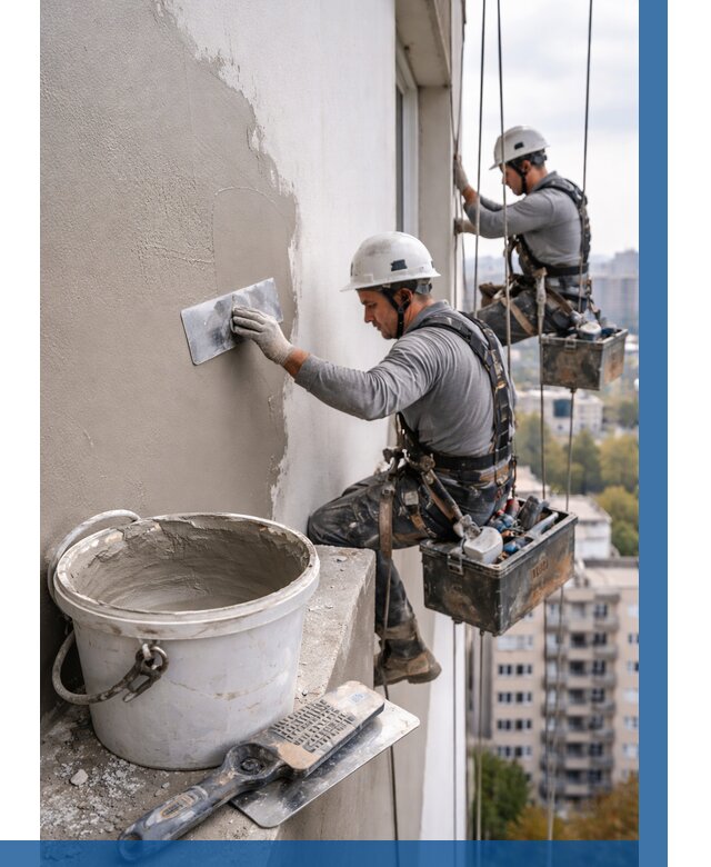 Шпаклевка фасада на высоте в Рыбинске от 729 р. | ВЫСОТНИК-Рбн