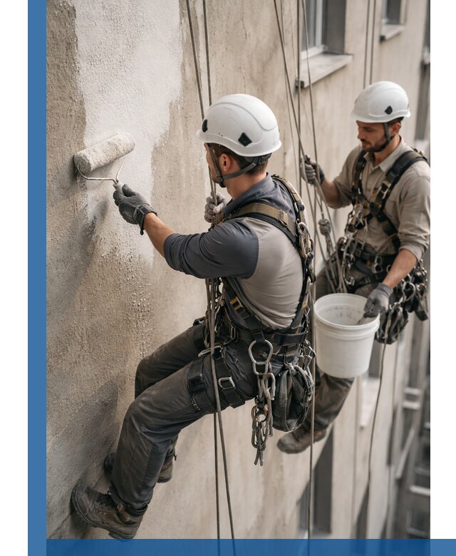 Грунтовка фасада на высоте в Рыбинске промышленными альпинистами