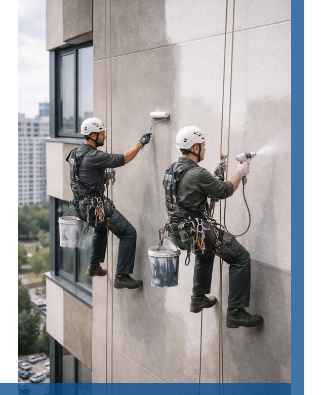 Покраска фасада альпинистами в Рыбинске от 312 р. | ВЫСОТНИК-Рбн