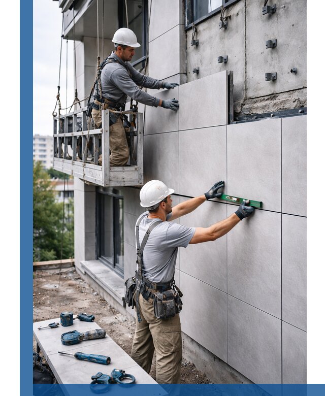 Монтаж керамогранита на фасад в Рыбинске под ключ с гарантией качества