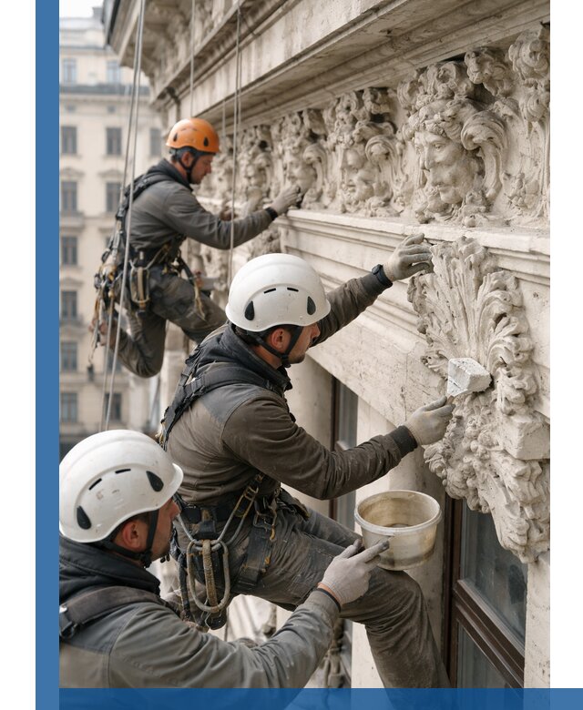 Реставрация фасадной лепнины с высотными работами в Рыбинске