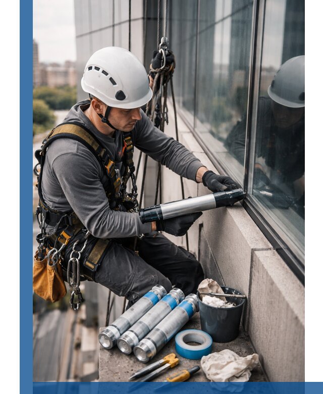 Герметизация стыков витража в Рыбинске для герметичных фасадов