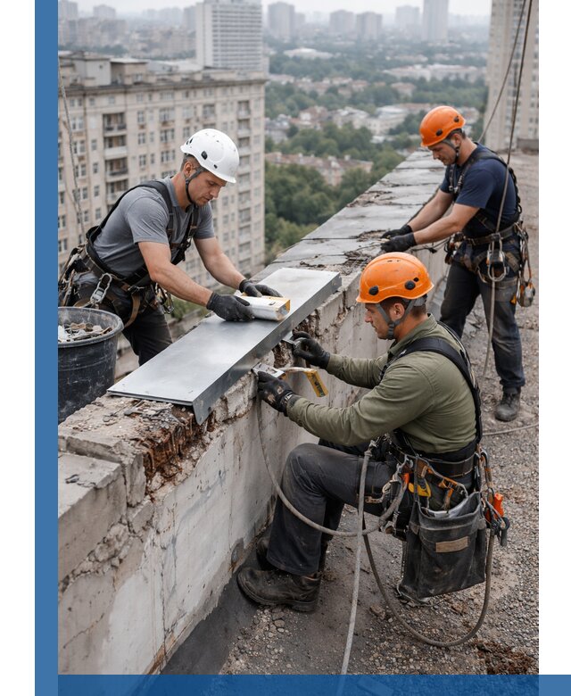 Ремонт парапета на кровле в Рыбинске, высотные работы с гарантией