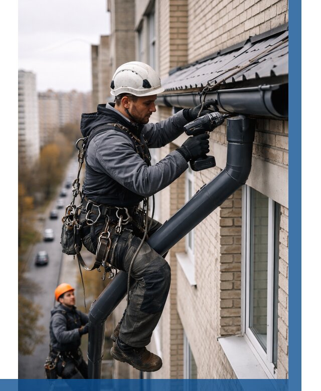 Монтаж водосточной системы на здании в Рыбинске от 5204 р. | ВЫСОТНИК-Рбн