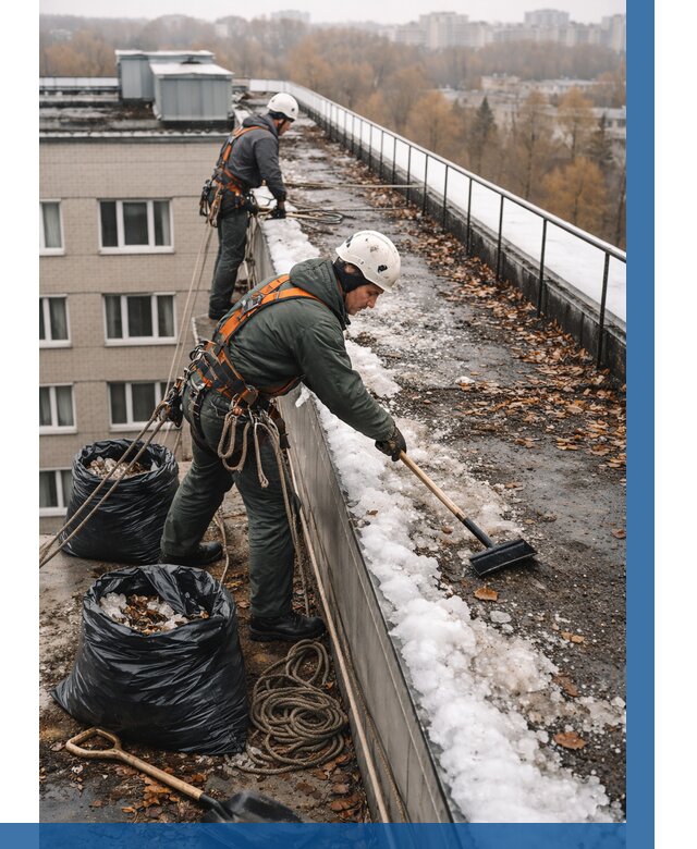 Очистка кровли по периметру в Рыбинске от 572 р. | ВЫСОТНИК-Рбн