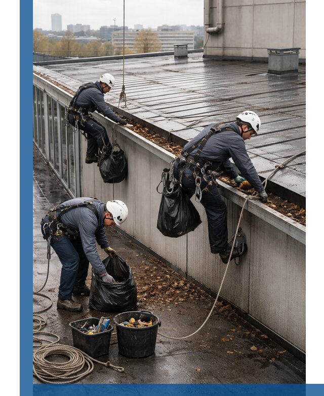 Очистка кровли по периметру в Рыбинске силами промышленных альпинистов