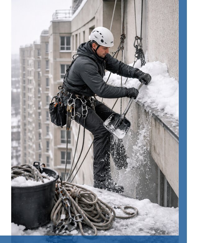 Очистка карнизов от снега в Рыбинске от 312 р. | ВЫСОТНИК-Рбн