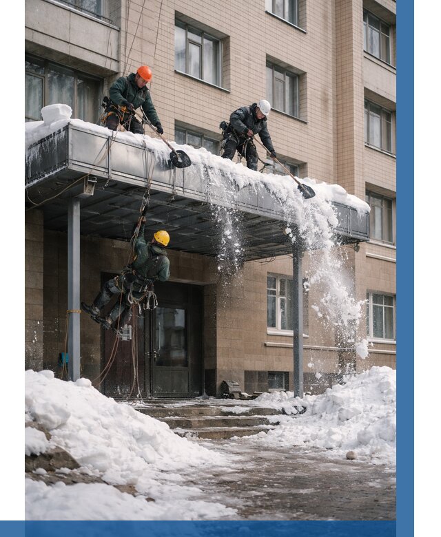 Очистка козырьков от снега в Рыбинске от 3643 р. | ВЫСОТНИК-Рбн