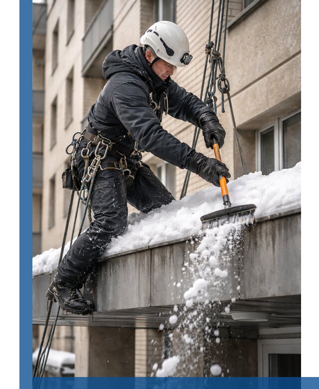 Очистка козырьков от снега в Рыбинске круглогодично безопасно