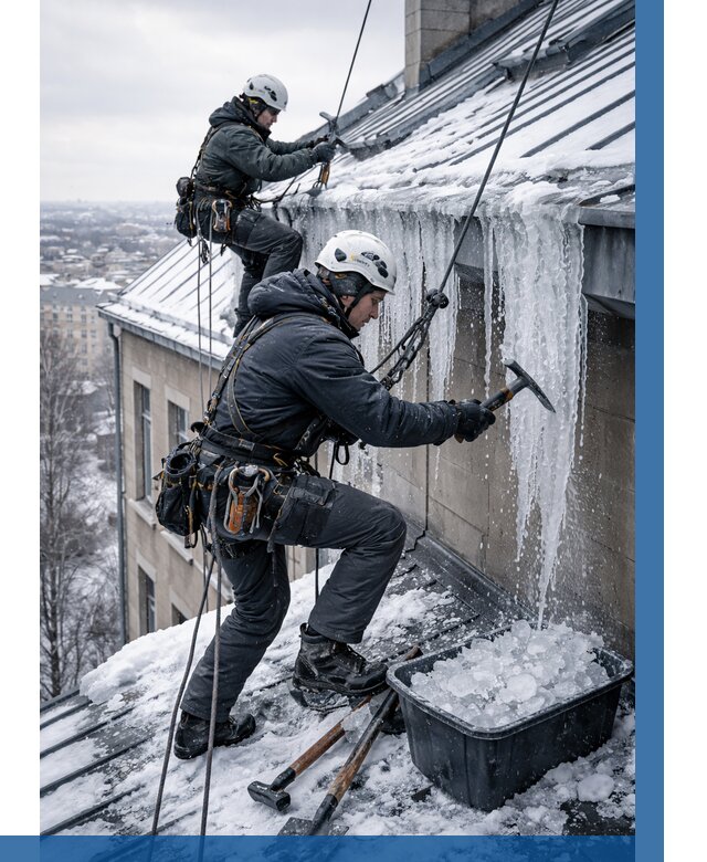 Удаление наледи с кровли в Рыбинске от 5724 р. | ВЫСОТНИК-Рбн