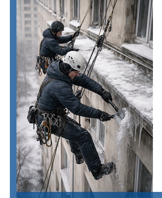 Удаление наледи и сосулек с карнизов в Рыбинске профессионально