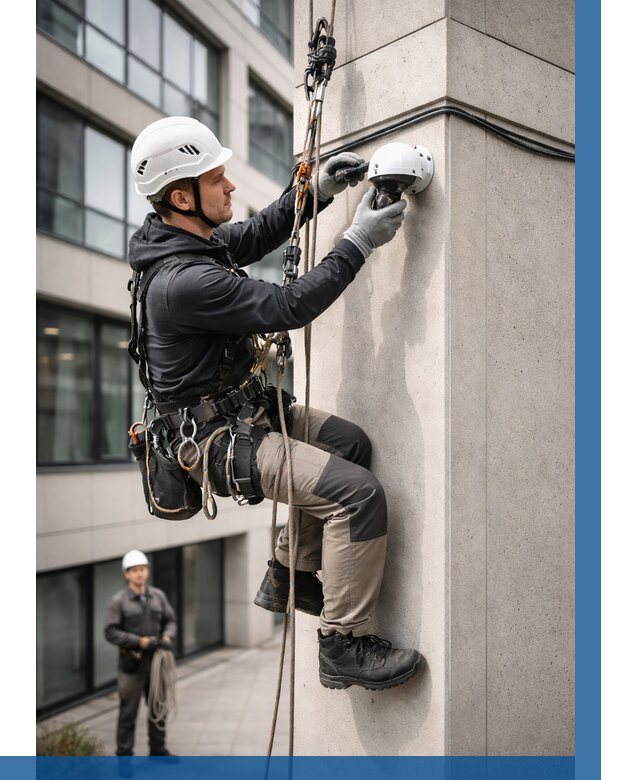 Монтаж камер видеонаблюдения на фасаде в Рыбинске от 8847 р.-ВЫСОТНИК-Рбн