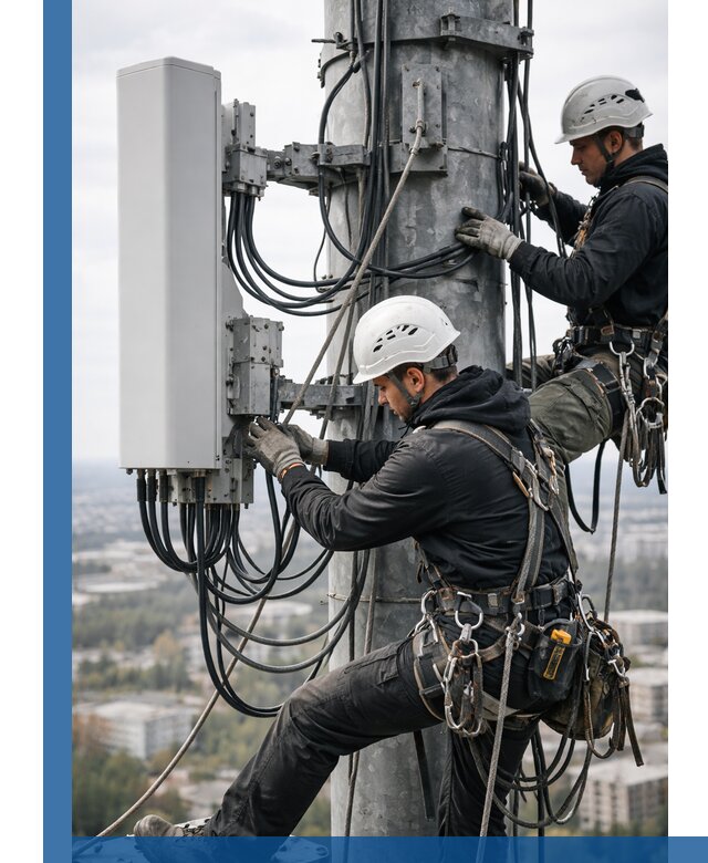 Монтаж оборудования связи на мачте в Рыбинске с пусконаладкой