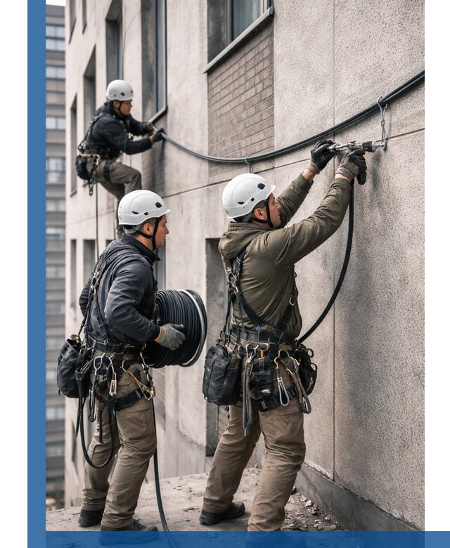 Прокладка кабеля по фасаду в Рыбинске, профессиональный монтаж