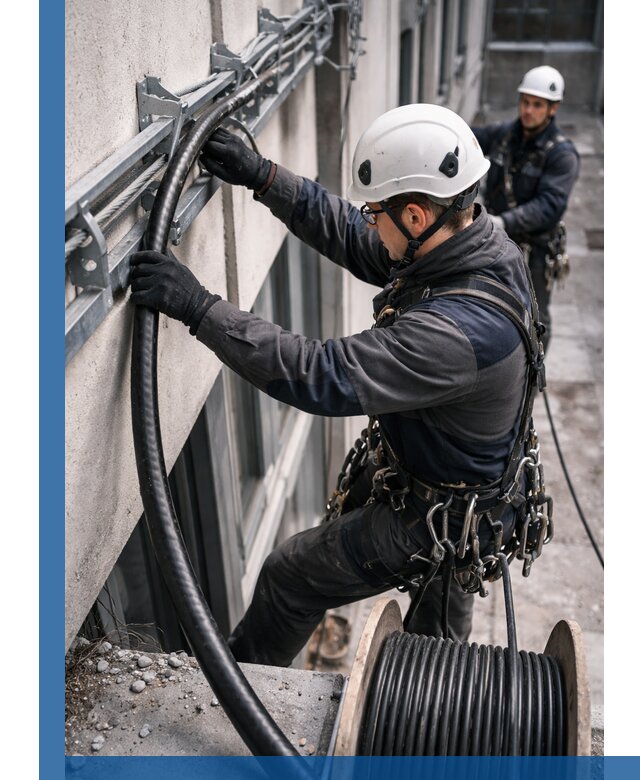 Протяжка кабеля питания на высоте в Рыбинске с гарантией безопасности и качества