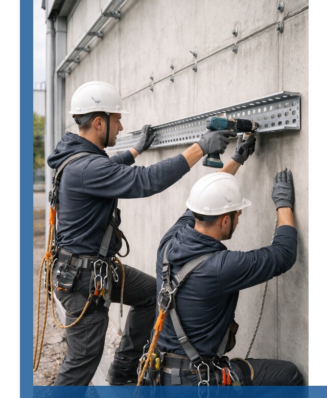 Монтаж кабельных лотков на фасаде зданий в Рыбинске с гарантией