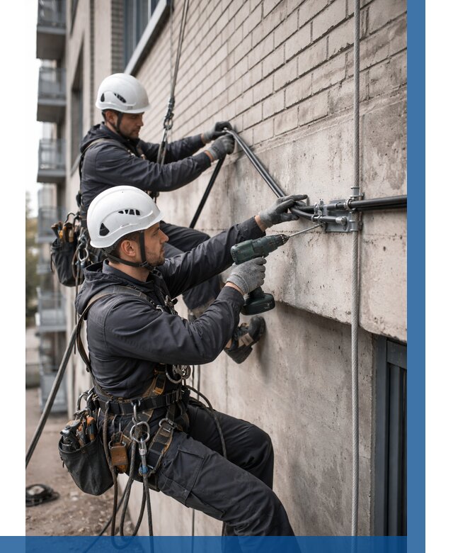 Крепление кабеля на фасаде в Рыбинске от 364 р. | ВЫСОТНИК-Рбн