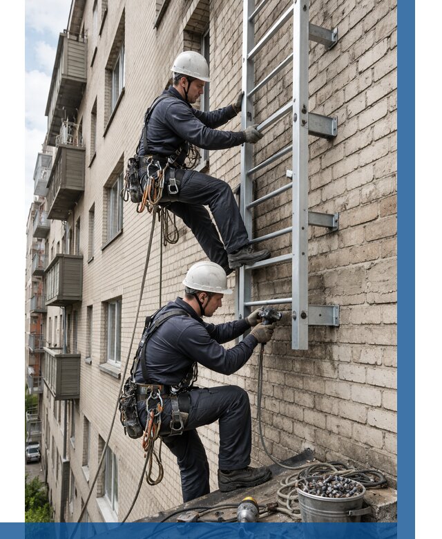 Монтаж пожарной лестницы в Рыбинске от 26020 р заказать у ВЫСОТНИК-Рбн