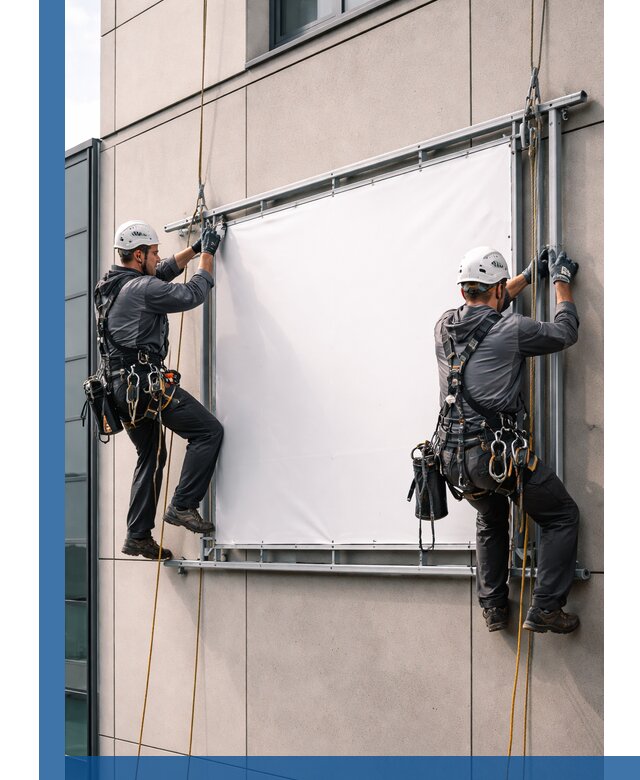 Монтаж наружной рекламной вывески в Рыбинске под ключ