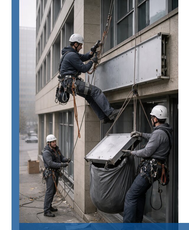 Демонтаж рекламной вывески с высотными работами в Рыбинске