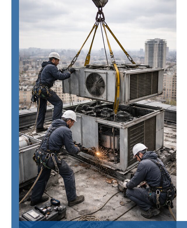 Демонтаж крышной установки в Рыбинске любой сложности