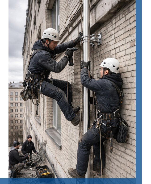 Монтаж флагштока на здании в Рыбинске от 6765 р. | ВЫСОТНИК-Рбн