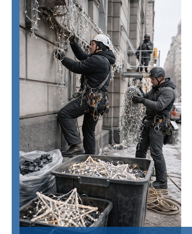 Демонтаж новогоднего оформления и гирлянд в Рыбинске