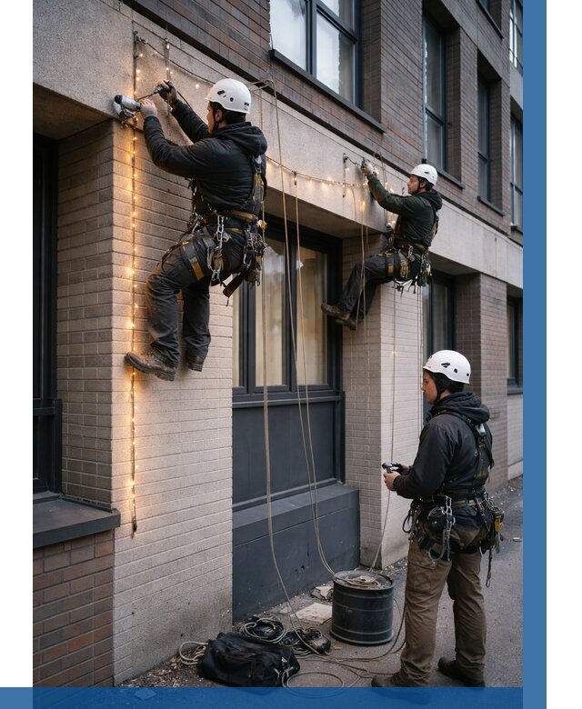 Монтаж гирлянд на фасаде в Рыбинске от 3643 р. | ВЫСОТНИК-Рбн