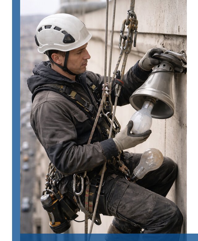 Замена ламп на высоте в Рыбинске профессионально и быстро