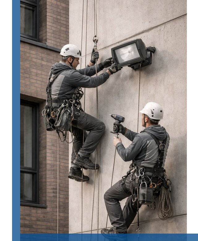 Профессиональный монтаж фасадных прожекторов в Рыбинске под ключ