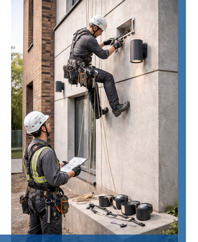 Монтаж фасадного освещения в Рыбинске от 2602 р. | ВЫСОТНИК-Рбн