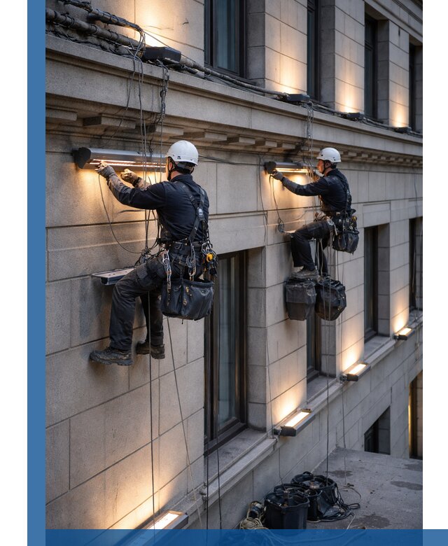 Монтаж архитектурной подсветки фасадов зданий в Рыбинске