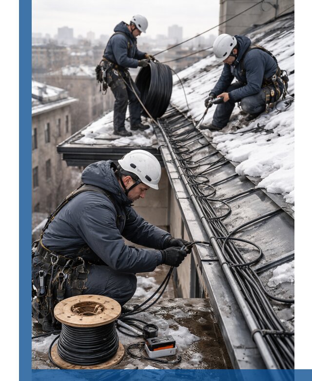 Монтаж греющего кабеля на кровле в Рыбинске под ключ