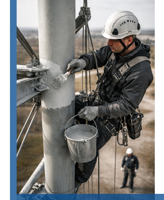 Покраска мачт связи в Рыбинске промышленными альпинистами
