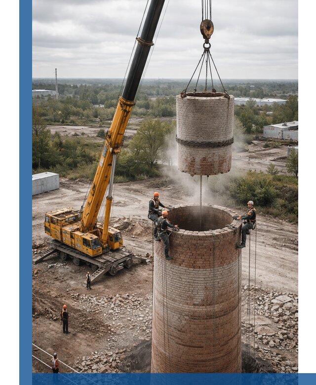 Демонтаж дымовой трубы в Рыбинске с гарантиями безопасности