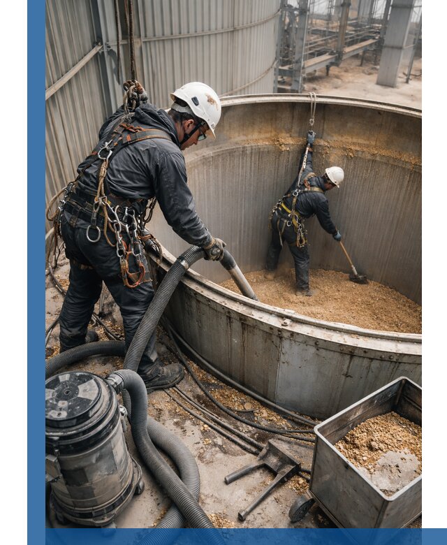 Профессиональная чистка зерновых бункеров в Рыбинске с выездом